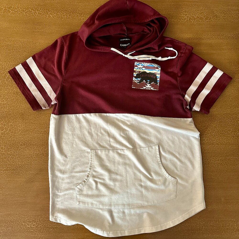 Carbon Mens Hoodie - Longer Length Short Sleeve - CALIFORNIA Size XL